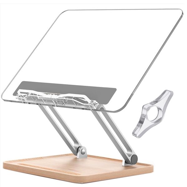 Clear Acrylic Bamboo Cookbook Stand Recipe Book Holder &amp; Laptop Riser