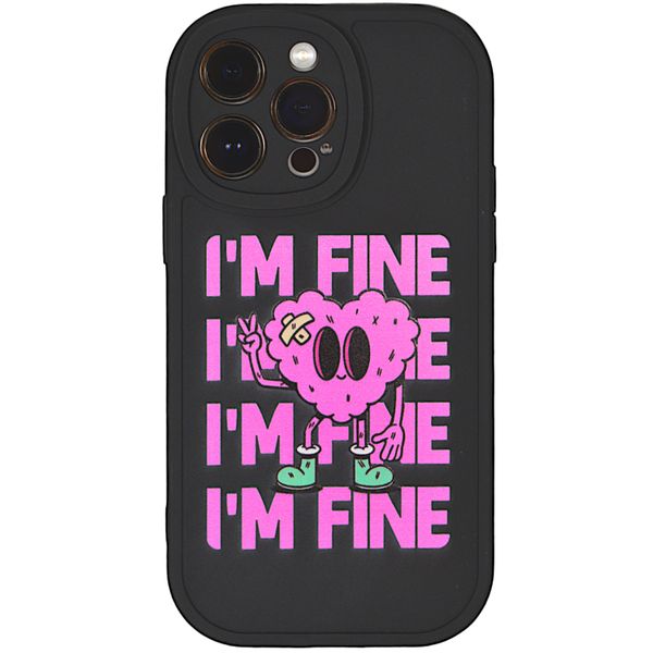 Black - Phone Case with Pink Brain Heart &amp; Im Fine - Iphone 14 Pro Max