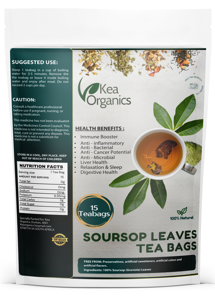 Kea Organics - 15 Soursop Leaves Teabags - Air Dried Extra Strength