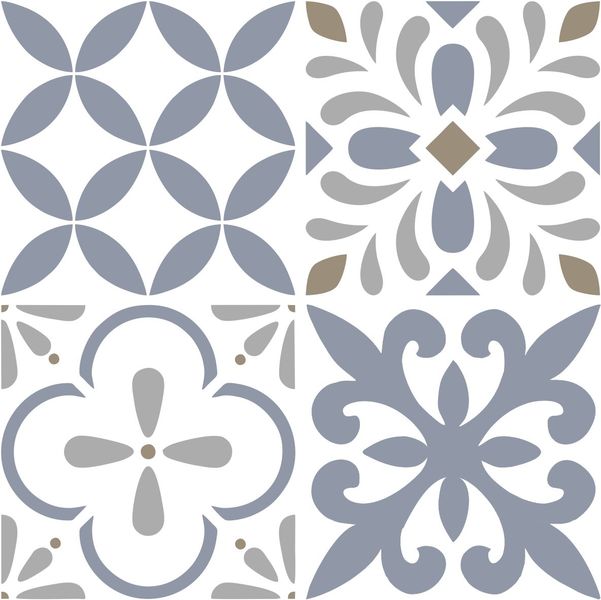 Blue and Grey Tile Wall Stickers - Set of 20