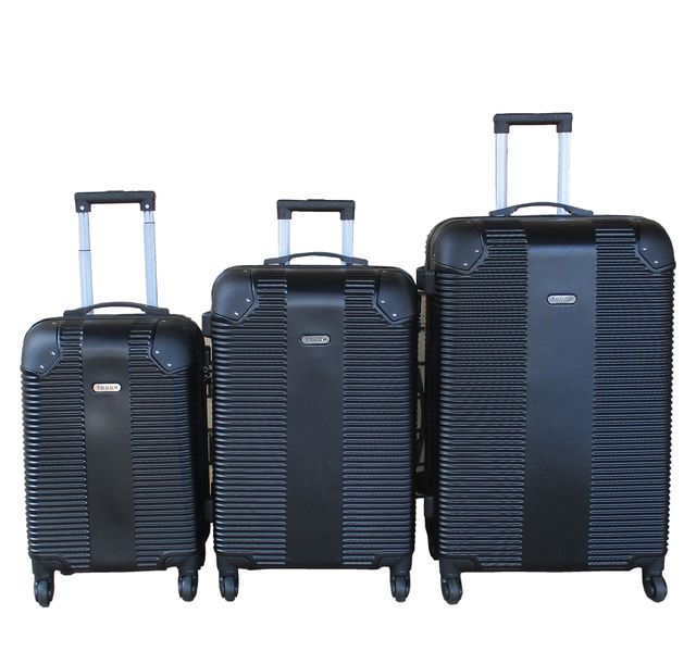 3-Piece Black ABS Luggage Set with Silver Accents, Durable &amp;Lightweight