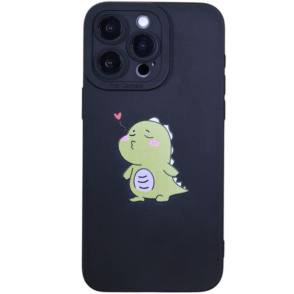 Phone Case with Green Dinosaur - Compatible with iPhone 15 Pro Max - Black