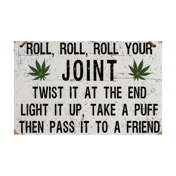 2D Flat Vintage "Roll, Roll, Roll Your Joints" Wooden Sign