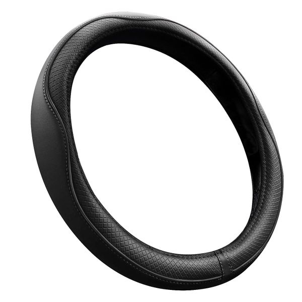 QYNIAL Microfiber Leather Black Car Steering Wheel Cover Universal 37-38cm