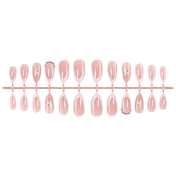 European and American 24-piece pure French-style fake nails with glittery