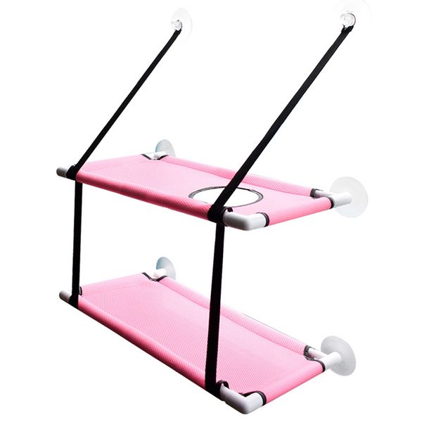 Double level Pink Hammock Cat Bed with Suction Cups