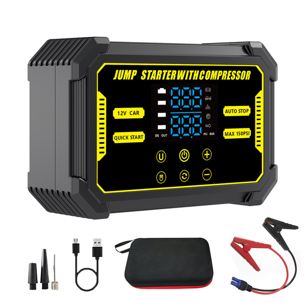 4-in-1 1500A Car Jump Starter Tire Inflator Power Bank with LED Flashlight