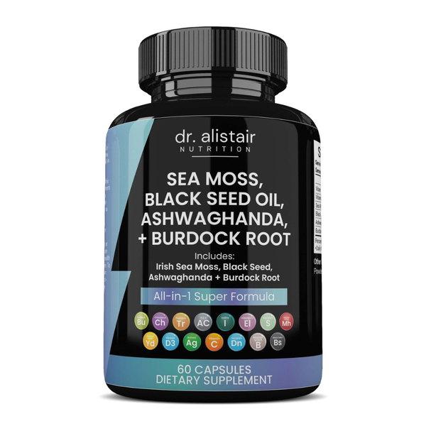 Sea Moss, Black Seed Oil, Ashwagandha, + Burdock Root Capsules