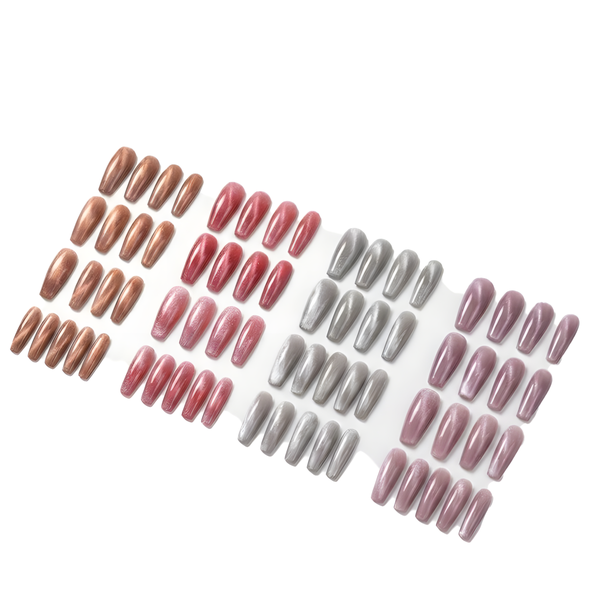 Cat Eye Velvet &amp; Glazed Press On Nails 4Pack (24 Piece) Salon Set