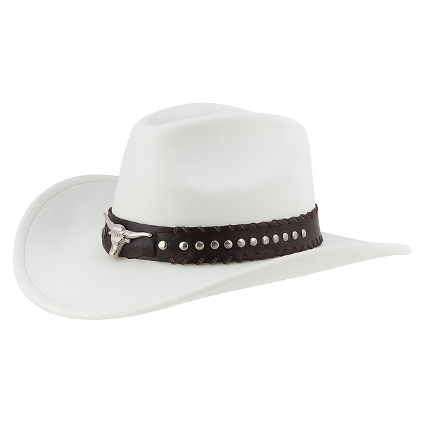 Cowboy Hat Bull Emblem Wide Brim Felt Adjustable