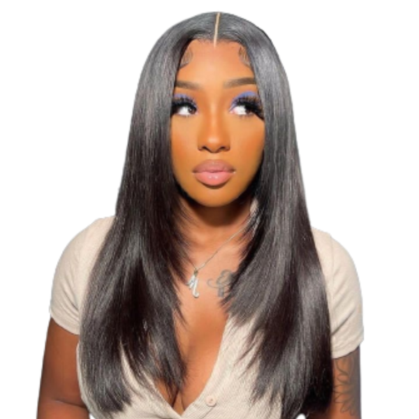 Brazilian Hair Wig, Layered Cut Straight Hair Wig With 4x4 Lace Closure.