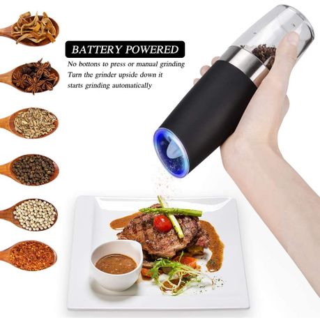 Kitchen Mama Electric Salt Pepper Grinder: One-Flip to Trigger Grinding, Battery Operated Refillable Automatic Mill Adjustable Coarseness - Black