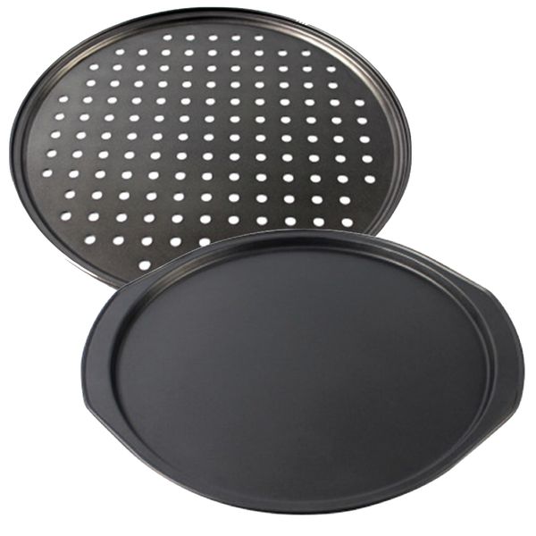 Kitchen Non-Stick Pizza Baking Oven Mesh Round Durable Tray - Set of 2 - 32cm