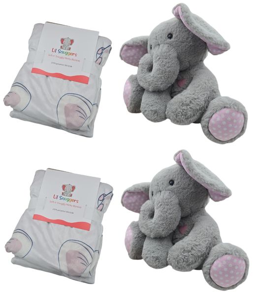 Lil Snuggers Microwavable Stuffed Elephant Animal &amp; Blanket Set - 2 Pack