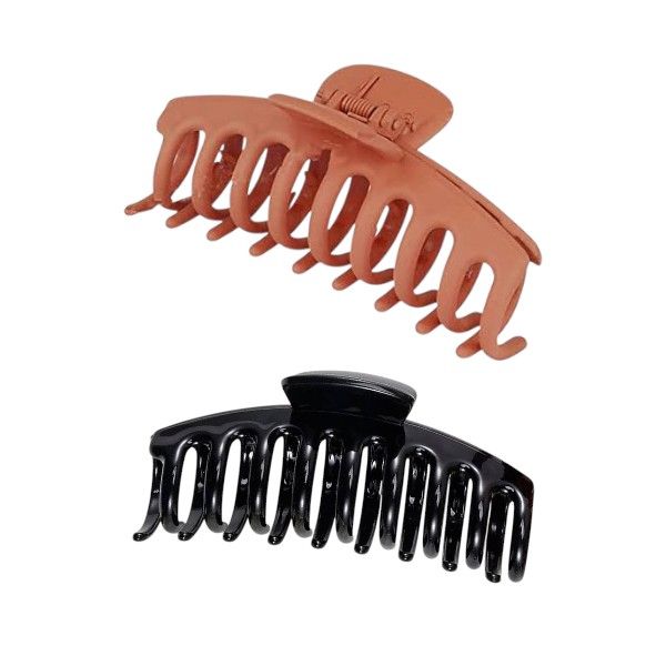 2-Piece Large Hair Claw Set - Glossy Black &amp; Burnt Orange