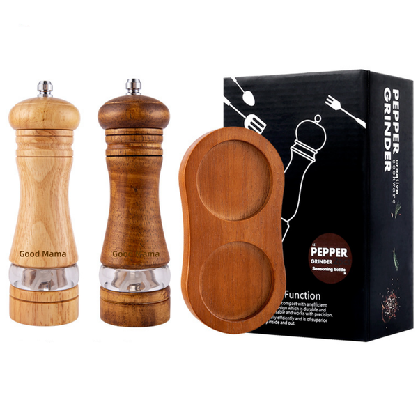 GoodMama 3Pack Salt and Pepper Grinder Mills with Tray Set