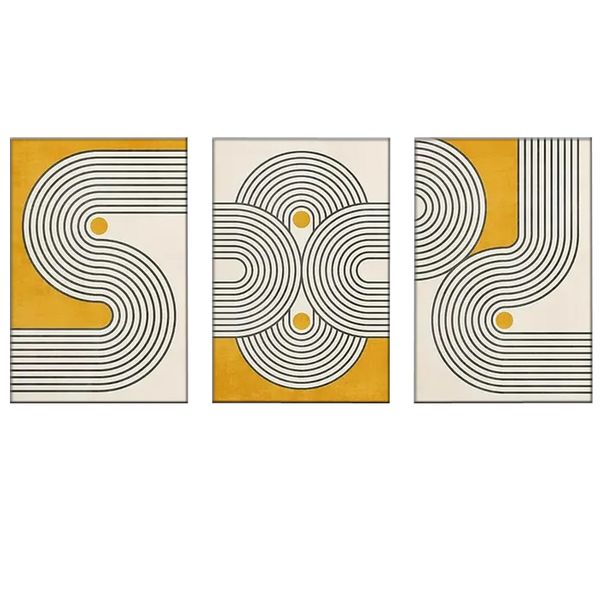 Canvas-Art-3 Black &amp; Yellow Zebra Stripes Pattern Pieces Abstract Wall Art