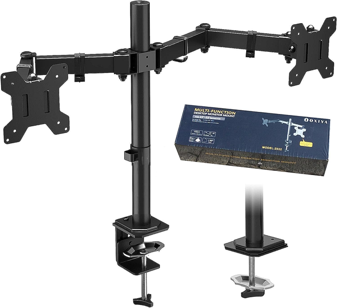 TOXIYA Dual-Arm Adjustable Computer Monitor Stand, Holds 32-inch Monitors