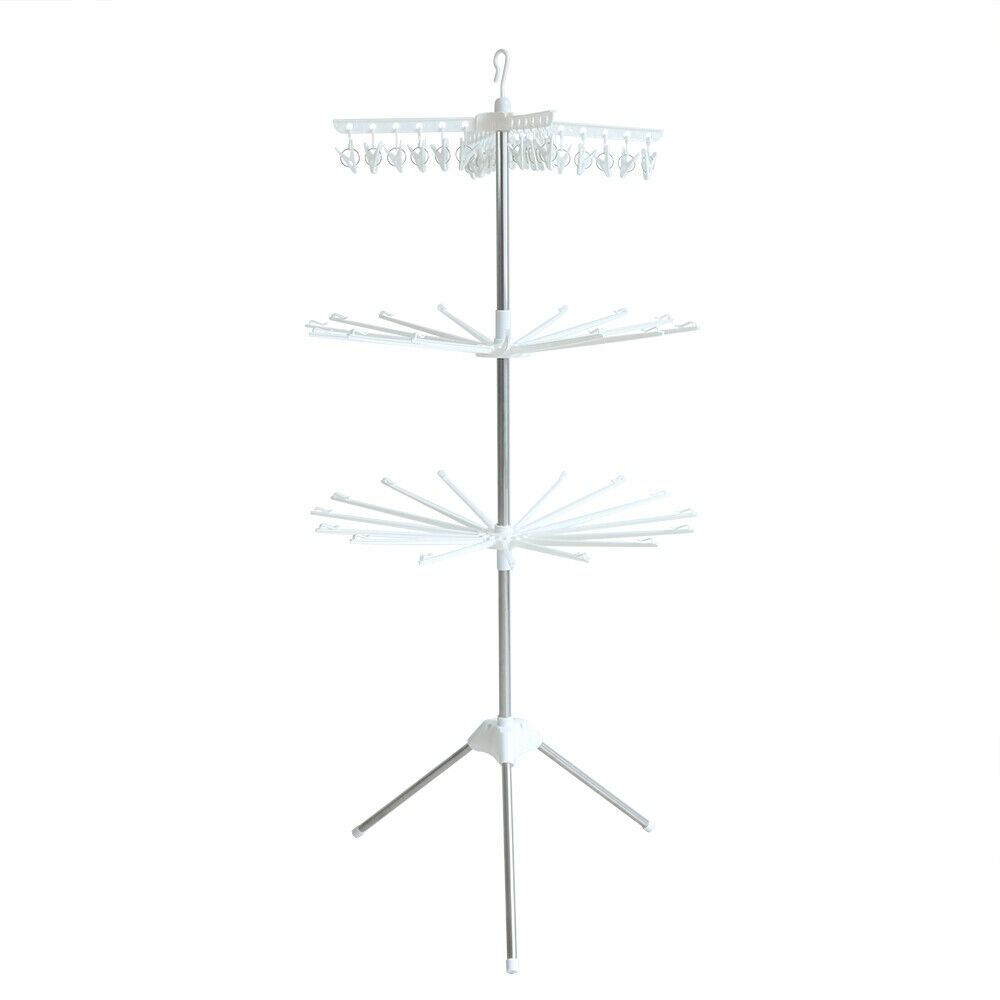 3Tier 360° Rotating Clothes Drying Rack Folding Drying Rack Coat Hanger ...