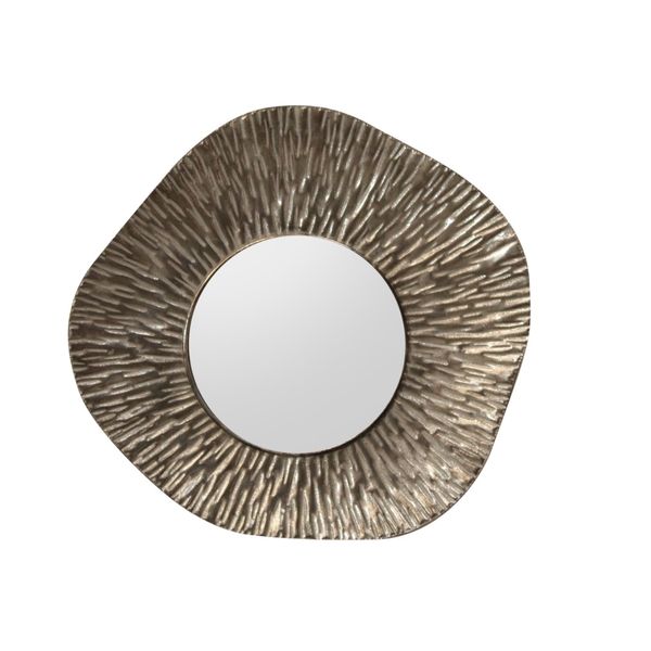 Fantham Beds And Lounges, Silver Frame Round 80 cm x 85 cm Metal Mirror