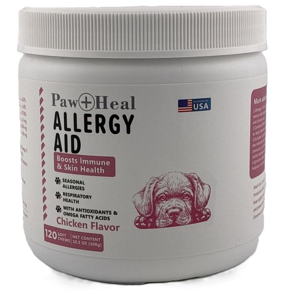 Paw &amp; Heal - Allergy Aid For Dogs &amp; Cats - 120 Soft Chews - Chicken Flavor