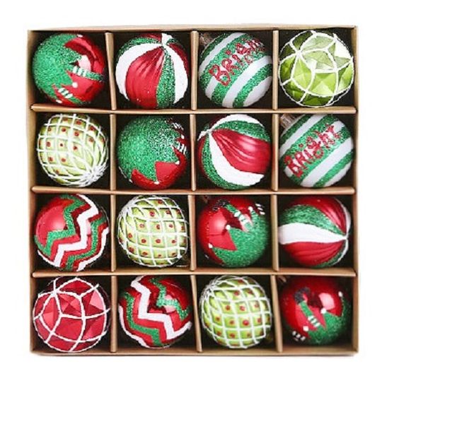 16Pcs 6cm Painted Christmas Balls - Plastic Ornaments for Tree &amp; Window
