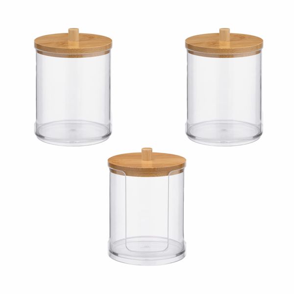 3 Pcs Cotton Pad Holder with Bamboo Lid for Bathroom Storage