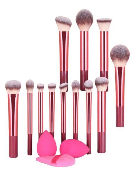 15-Piece Makeup Brush Kit With Beauty Blender Sponges &amp; Powder Puff - Pink