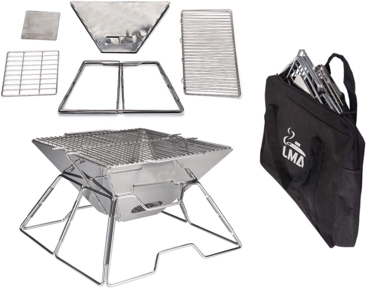 LMA Braai Master Folding Stainless Steel BBQ Stand & Carry Bag