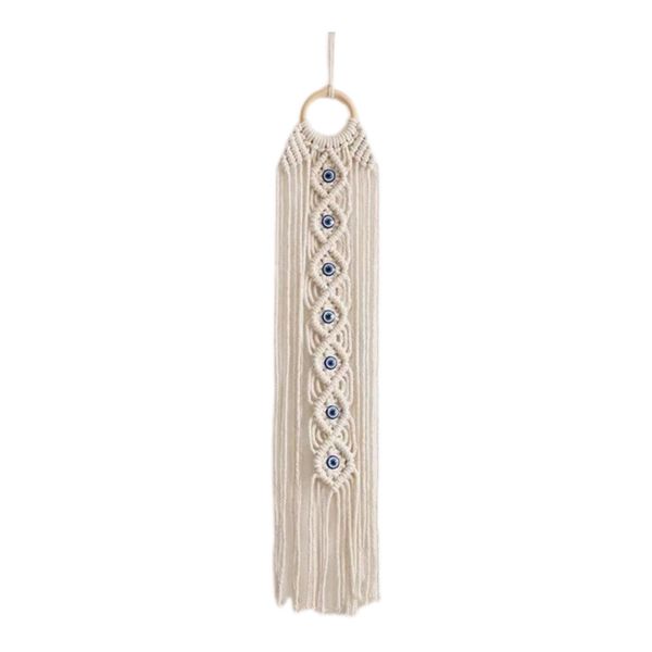 Handmade Braided Cotton Hanging Evil Eye White Tapestry