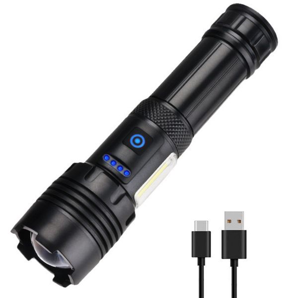 LED Flashlight Rechargeable Torch Zoomable Super Bright With 7 Light Modes