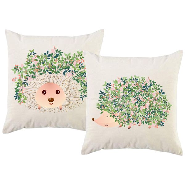 PepperSt – Scatter Cushion Cover Set – Cute Hedgehog with leaves