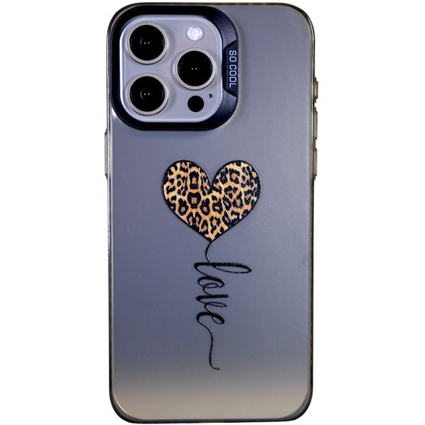 Phone Case With Leopard Heart - Compatible with 15 Pro Max - Chrome