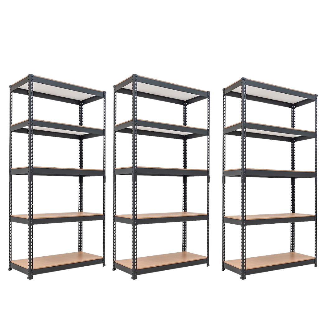 Storage Rack Shelf Black (Steel And MDF Wood) - 3 Sets Of 5 Tiers