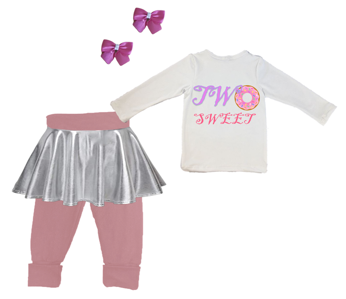 My second birthday-Long sl foldover pants with built in skirt,hair clips