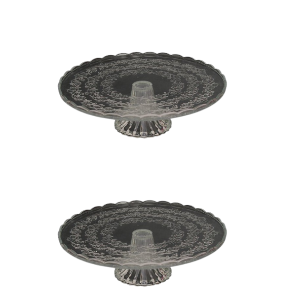 Set of 2 Elegant Glass Cake Stand with Decorative Pattern