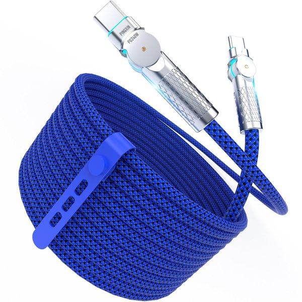 240W USB-C to USB-C Cable 2m, 180 Rotating Fast Charging Braided Cord