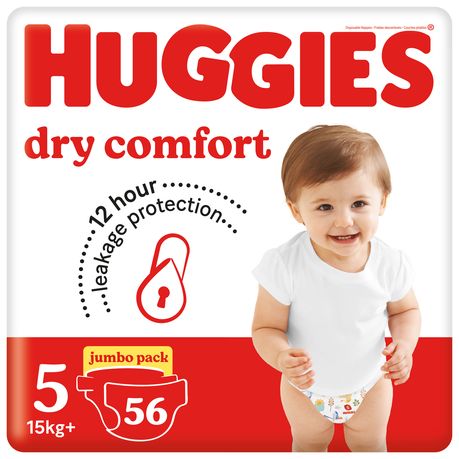 Huggies Dry Comfort Jumbo Pack Size 5 Diapers 56 Pack, Disposable Nappies, Nappies, Baby
