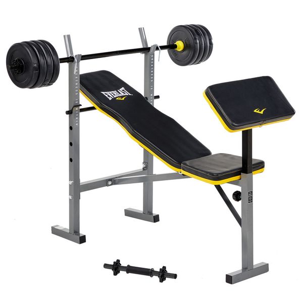 Everlast Force Bench With Barbell, Dumbbell Handle &amp; 18.2kg Weights