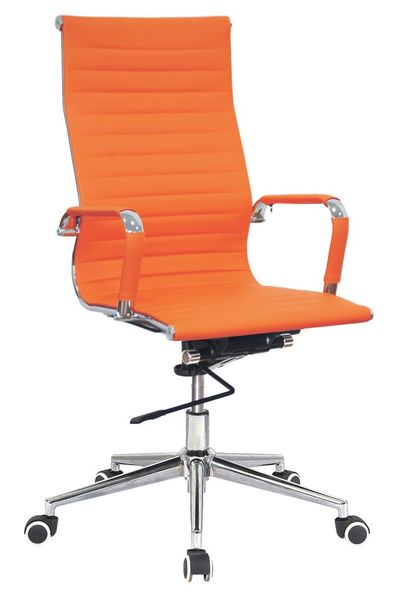 Ribbed PU Leather High Back Office Chair-Orange