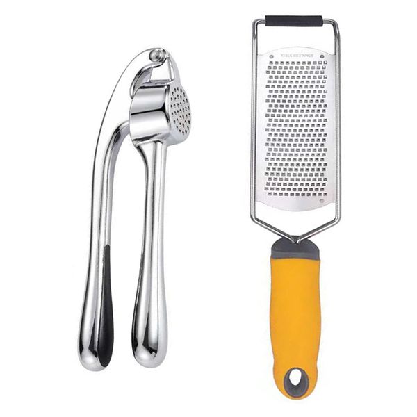 Garlic Press and Cheese Grater, Kitchen Garlic Mincer Crusher Squeezer