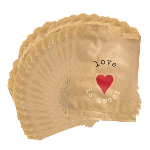 Craft Love Heart Valentines Day Party Favor Brown Paper Gift Bag (18cm)25pc