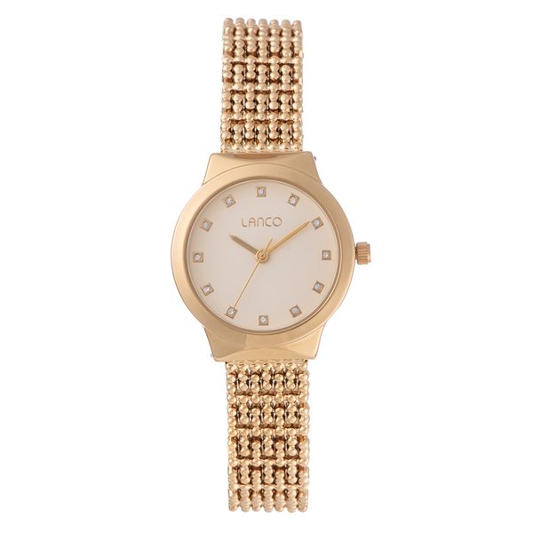 Lanco Matte Champagne Dial with 12 stones IPG 28mm Case and IPG Band