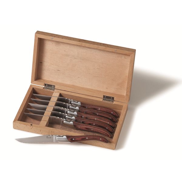 SOLA Silver Steak Knife Set - 6 Pieces in Wooden Box