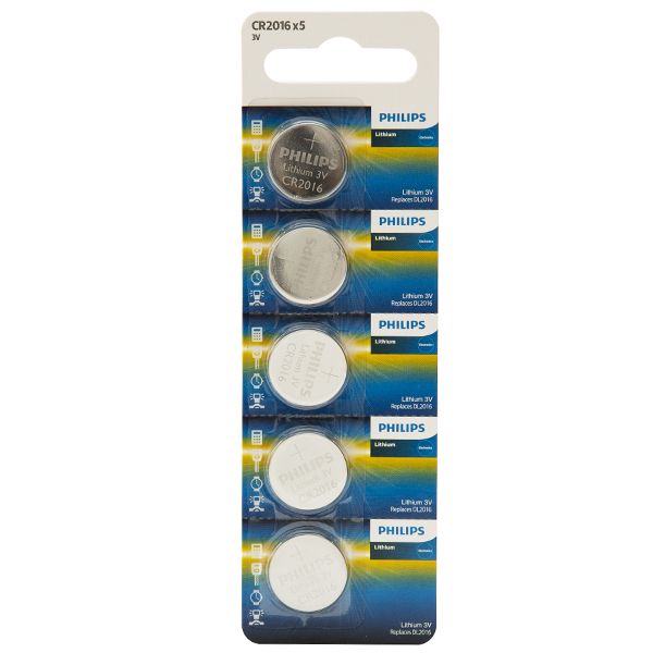 Philips - CR2016 Lithium Coin Battery 3V 5 Blister