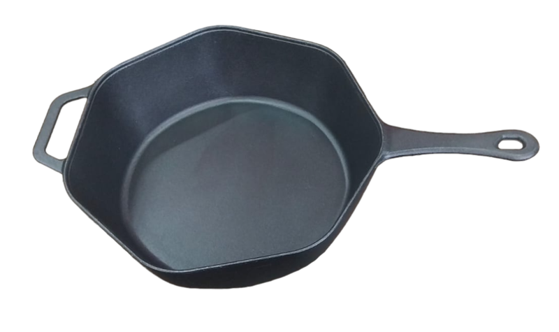 Spacious Hexagon Cast Iron Skillet with Dual Handles 10cm Deep Dish 28cm
