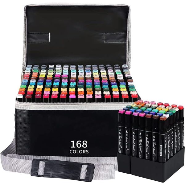168 Pcs Watercolour Brush Dual Tip Marker Pens Large Capacity and Durable