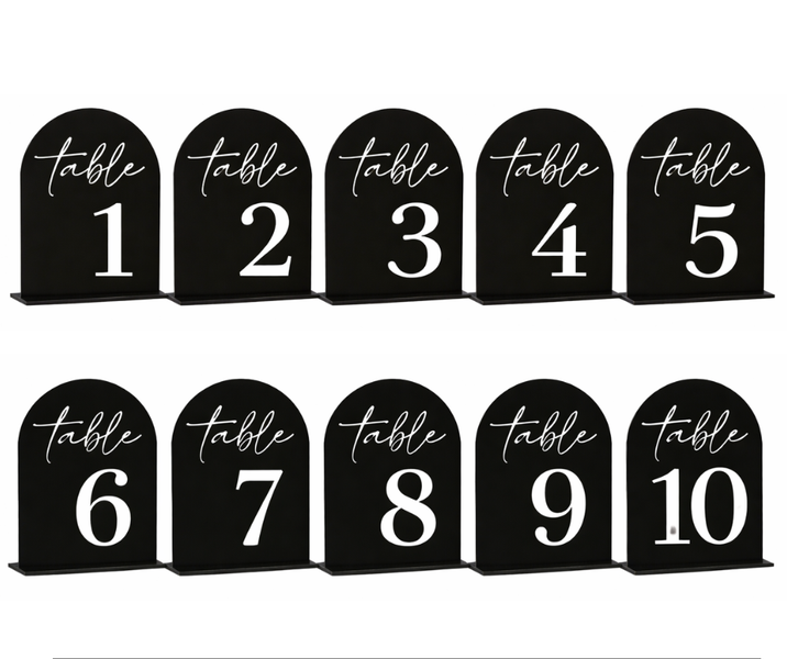 A5 Elegant Black Perspex Table Numbers with White Wording