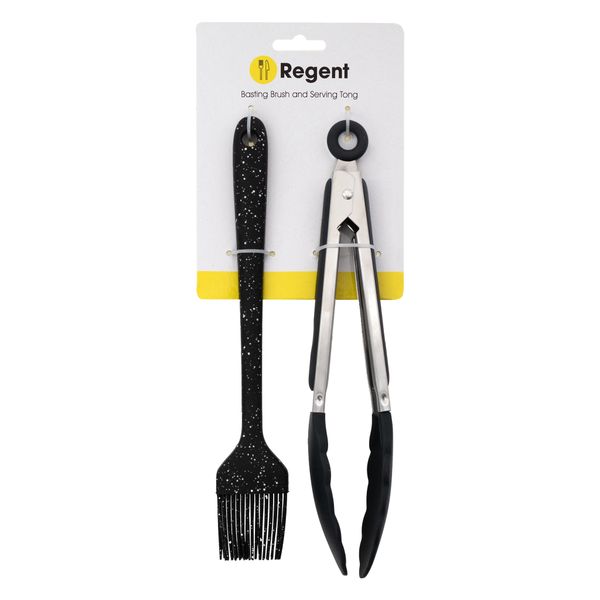 Regent Basting Brush &amp; Serving Tong Set Nylon And St/Stl (40X255MMl35X265MM)