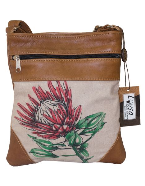 Luvsa LS-SEN01 Cotton Fabric &amp; Genuine Leather Ladies Sling/ Crossbody Bag